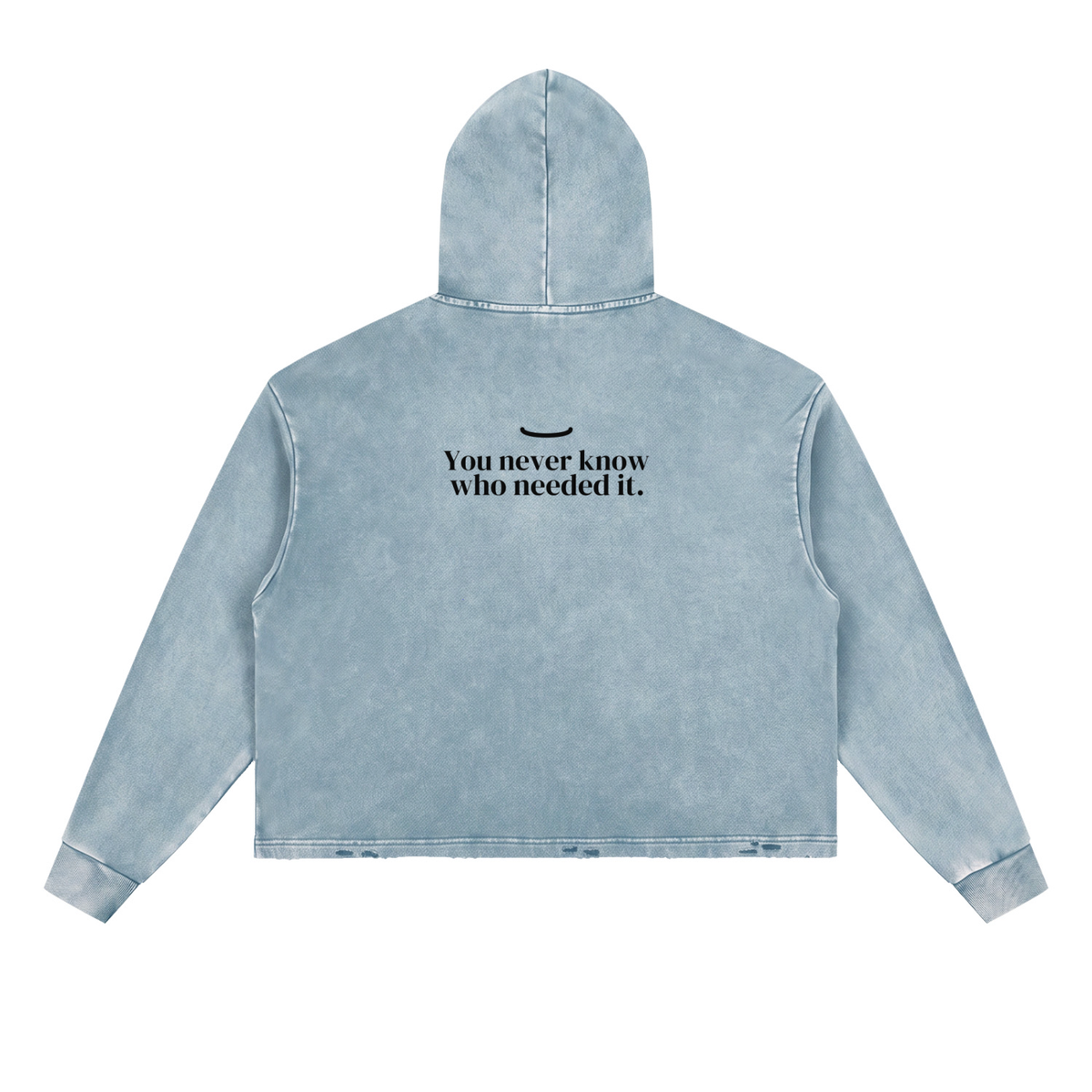 The Washed Hoodie in Blue, back: You never know who needed it. in ink