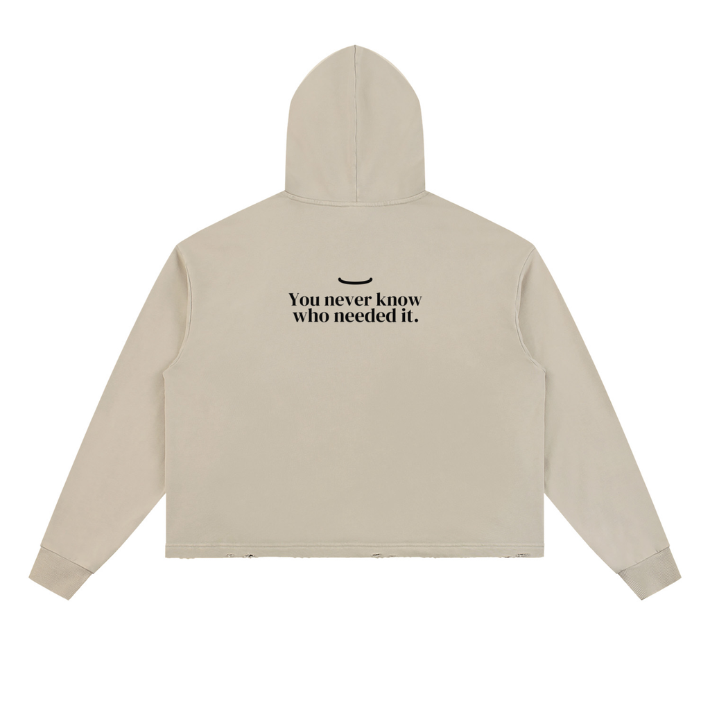 The Washed Hoodie in Gray Camel, back: You never know who needed it. in ink