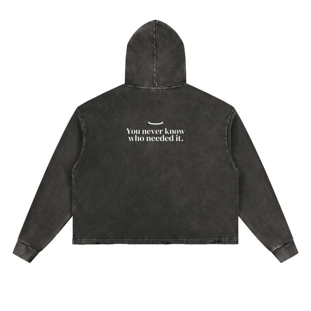 The Washed Hoodie in Black, back: You never know who needed it. in bone