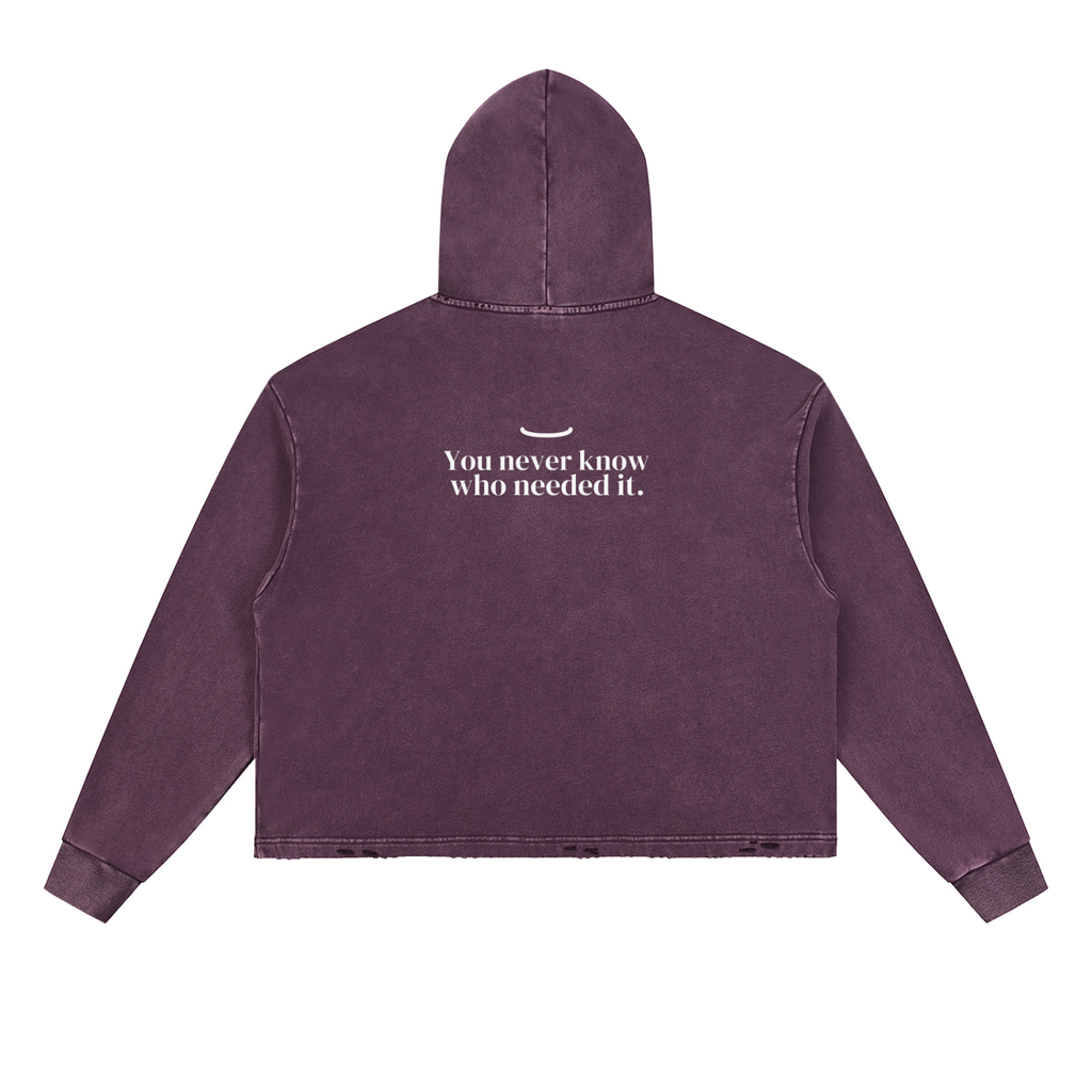 The Washed Hoodie in Purple, back: You never know who needed it. in bone