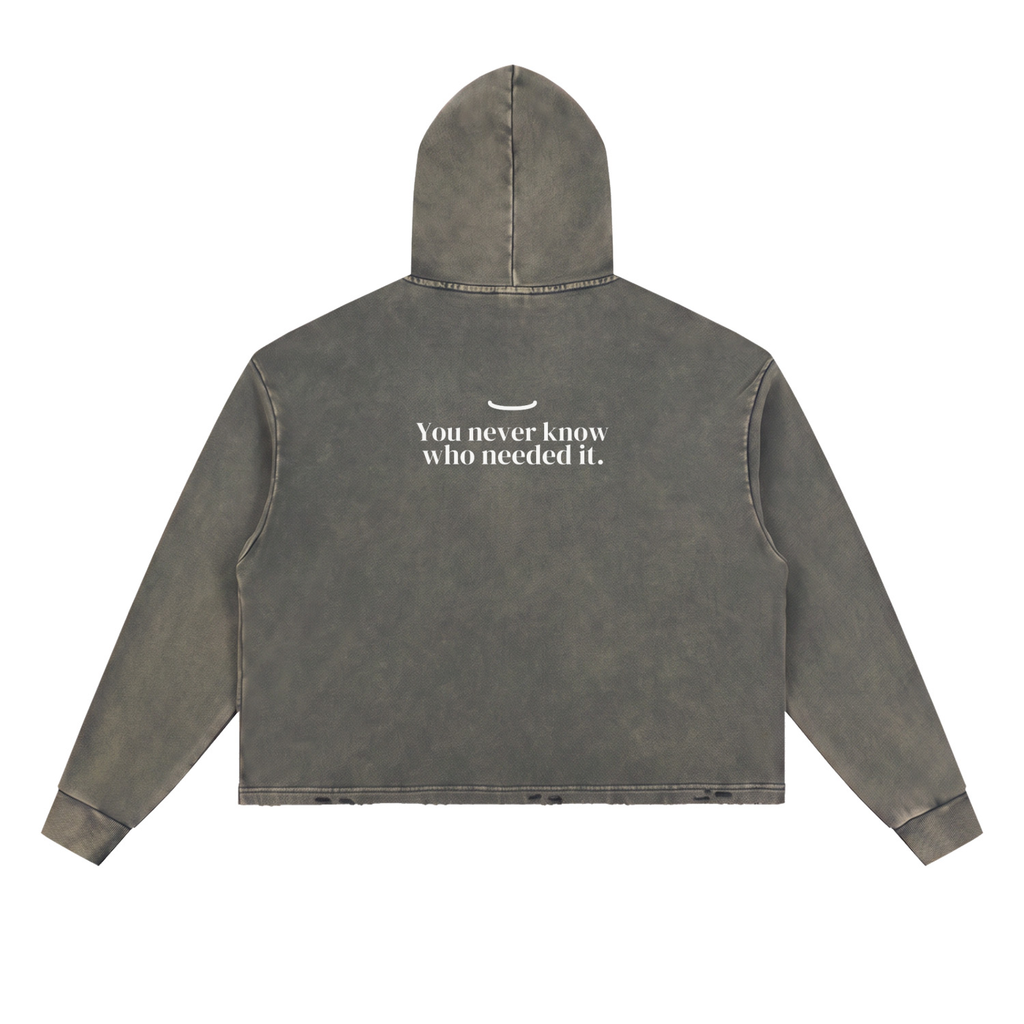 The Washed Hoodie in Gray, back: You never know who needed it. in bone