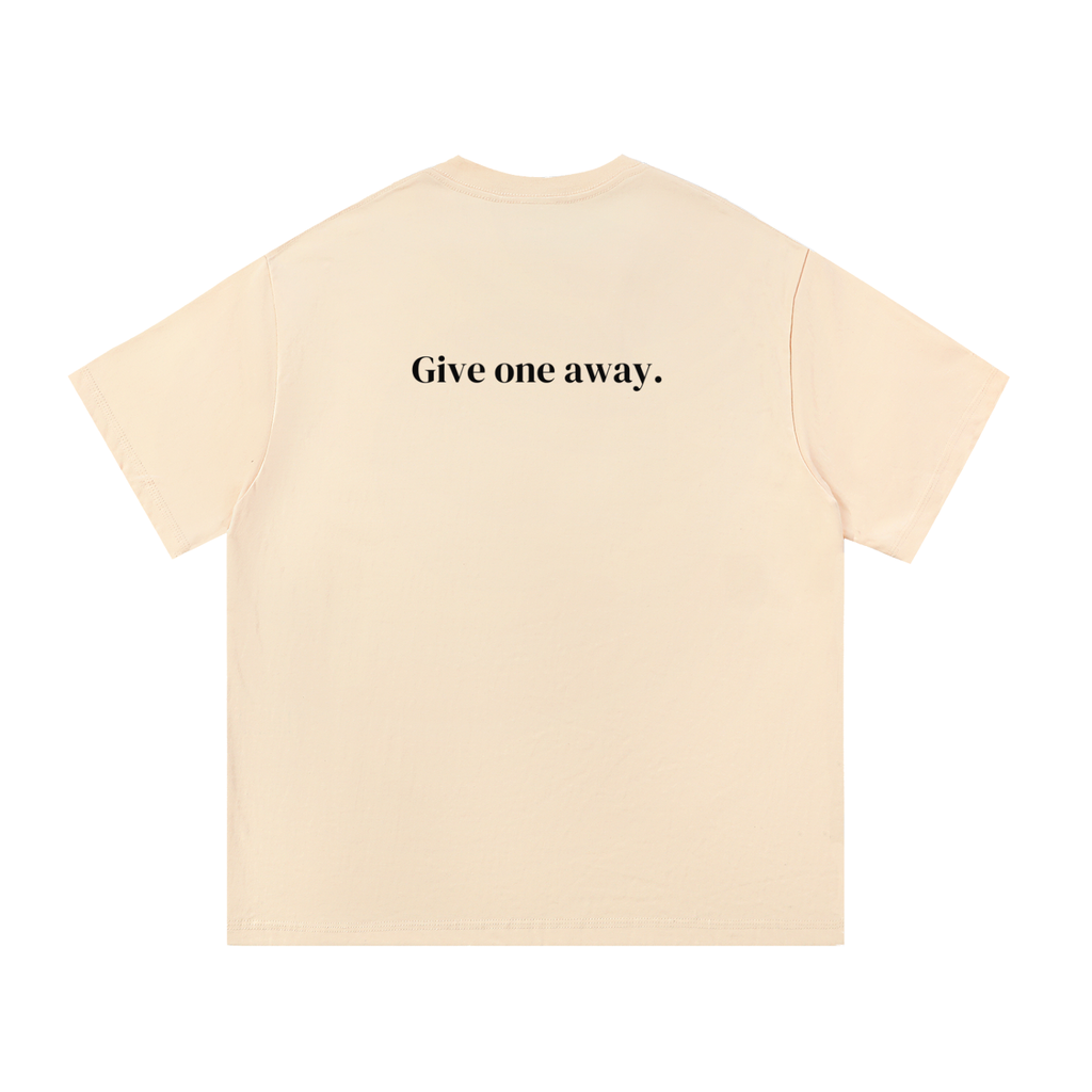 The Arc Tee in bone, back: 'Give one away.' printed in ink across the upper back