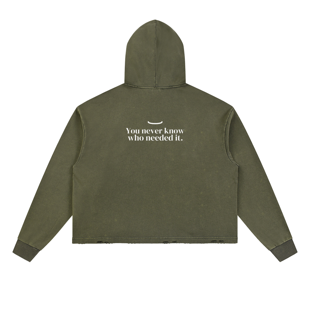 The Washed Hoodie in Army Green, back: You never know who needed it. in bone