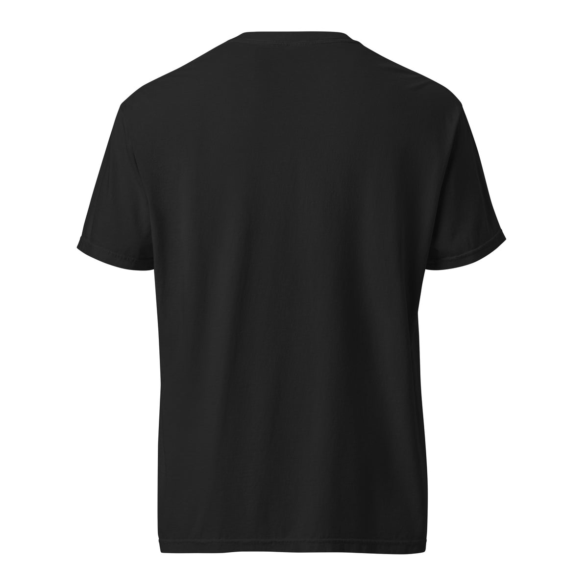 The Quiet Tee in black, back view, blank back on a heavyweight garment-dyed t-shirt